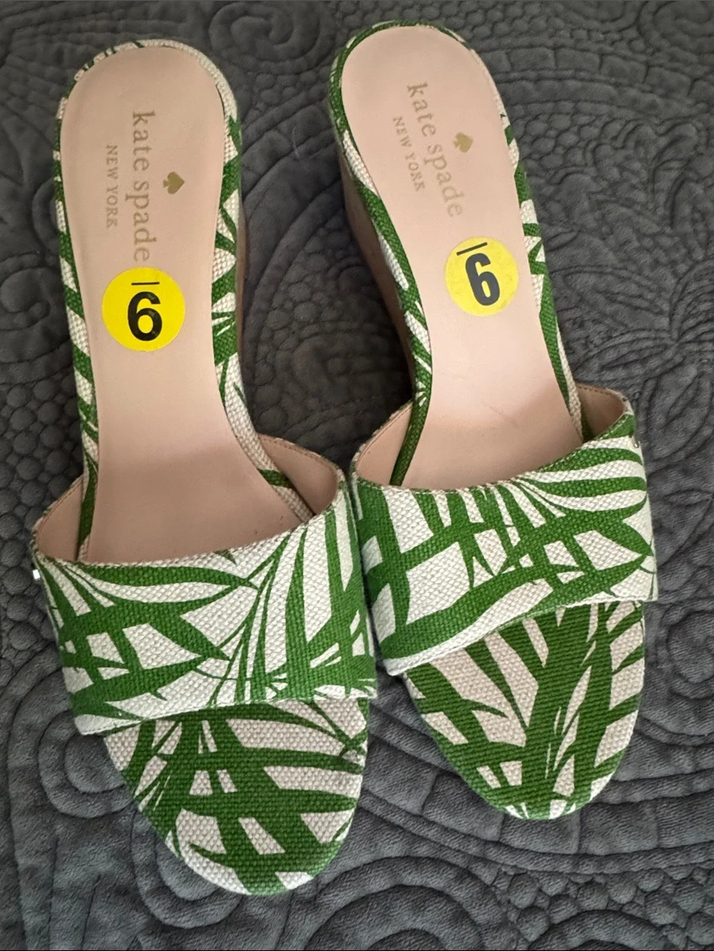 kate spade Green and Cream Palm-Print Slide Mules - Picture 5 of 7